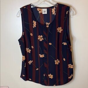 CAbi Blue and Maroon Sleeveless Buttondown Blouse